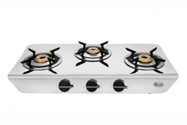 Preethi Stylo steel slim stainless steel 3 burner gas stove, Manual Ignition