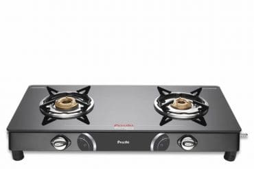Preethi Blu Flame Gleam Glass Top 2-Burner Manual Gas Stove (Black)