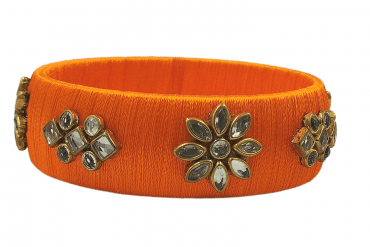 Silk Thread Bangle-Floral Stone-Orange