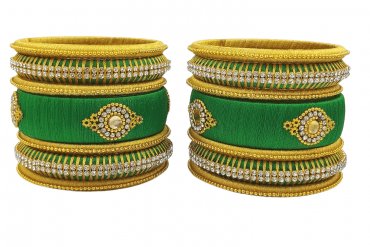 Green and Gold Silk Thread Bangle