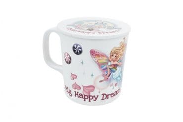 Melamine Tea, Coffee, Milk Mug with Lid - White And Cartoon Design