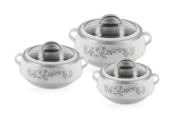 Cello Insulated Hot Pot Glitter 3 Pcs Set ( 500ml,1000ml,1500ml )  With Glass Lid