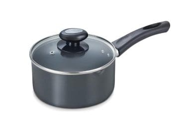Prestige Hard Anodised Plus Gas and Induction Compatible Milk Pan with Glass Lid, (Black) 200mm