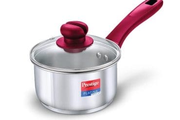 Prestige Platina Popular Stainless Steel Unique Impact Forged Bottom Sauce Pan with Glass Lid 180mm (Silver)