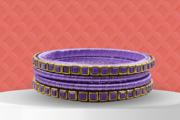 Silk Thread Kundan Bangle Set- Soft Purple Color