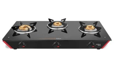 Vidiem Viva Glass Top (Red & Black) | 3 Burner Gas Stove | Manual Ignition