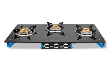 Vidiem Stile Plus Glass Top  (Blue and Black) | 3 Burner Gas Stove | Manual Ignition
