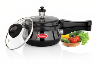 Premier Cucina Trendy Black Induction Bottom Handi Pressure Cooker With Glass Lid 1.5Litres