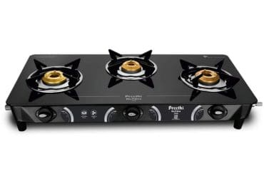 Preethi Zeal Glass top 3 Burner Gas Stove, Manual Ignition, Black