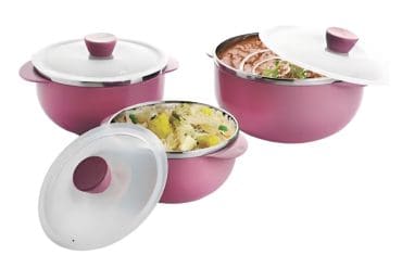 Apex Microwave Safe Stainless Steel Serving Bowl (1000ml,1400ml,2200ml ) - 3 pcs Set Pink Color