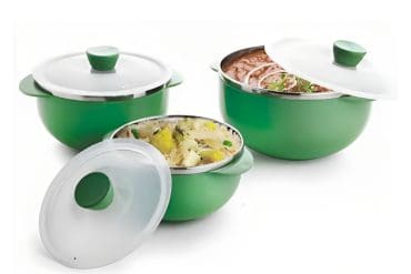 Apex Microwave Safe Stainless Steel Serving Bowl (1000ml,1400ml,2200ml ) - 3 pcs Set Green Color