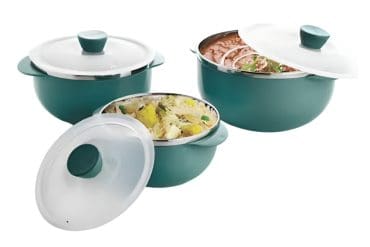 Apex Microwave Safe Stainless Steel Serving Bowl (1000ml,1400ml,2200ml ) - 3 pcs Set Teal Color