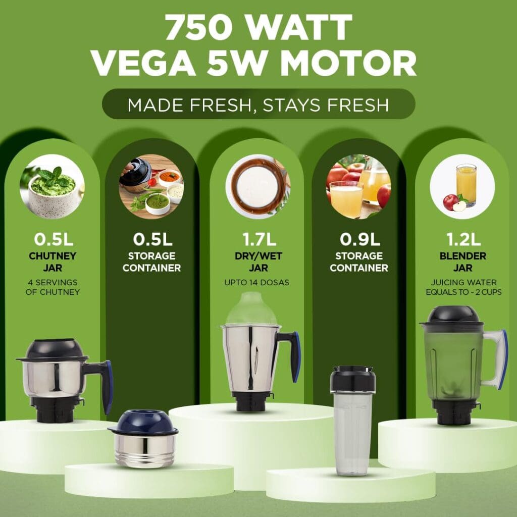 Preethi Eco Fresh Mixer grinder | 750 Watt Mixie | Made fresh, stays fresh | Food Sense Technology| Grinding+ Storage jar | MG-282 - Image 5
