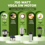 Preethi Eco Fresh Mixer grinder | 750 Watt Mixie | Made fresh, stays fresh | Food Sense Technology| Grinding+ Storage jar | MG-282 - Image 5