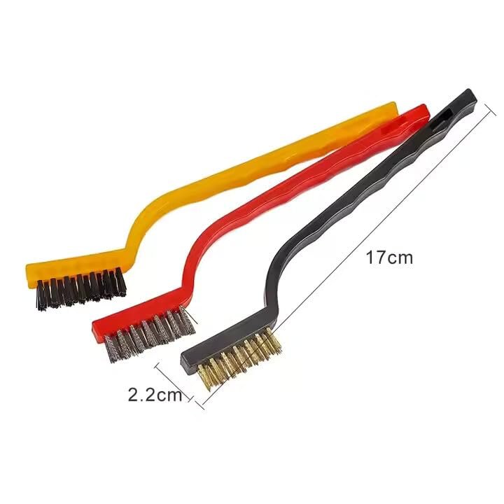 Plastic  3-Piece Wire Brush Set, Steel/Brass/Nylon Bristles