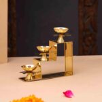 Brass Three Step Oil Lamp With Lotus Design Petal - Image 3
