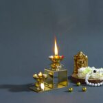 Brass Two Step Oil Lamp With Lotus Design Petal