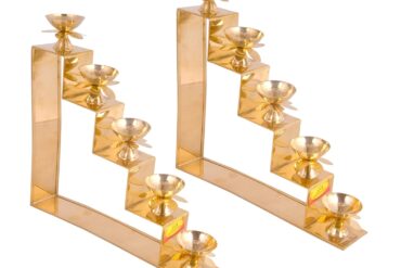 Brass Five Step Oil Lamp With Lotus Design Petal