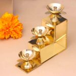 Brass Three Step Oil Lamp With Lotus Design Petal - Image 2