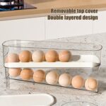 Automatic Rolling Egg Holder Rack  Kitchen Refrigerator Egg Dispenser 2 Layers - Image 2