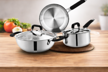 Stainless Steel Triply Set Of 3 Pcs -Deep Kadai with lid,Frypan,Saucepan