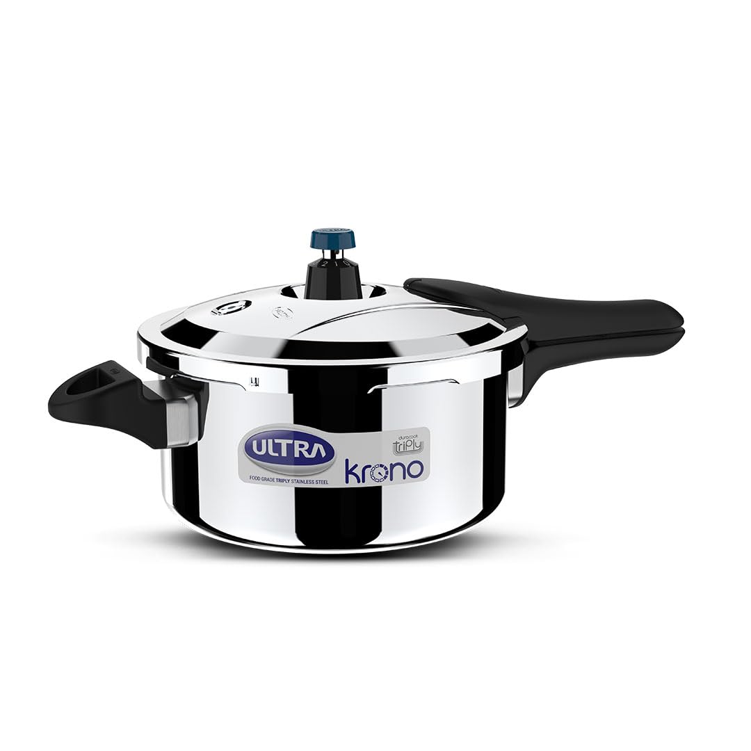 51hAmXOb8bL._SL1080_ Ultra Triply Krono Pressure Cooker 4.5 Litre | Whistle Counter | Spillage Control | AISI 304 Food Grade Stainless Steel Cooker | 5 Years Warranty | 1.2 MM... - Image 1