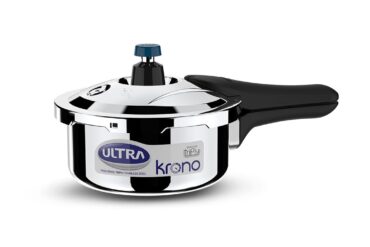 Ultra Triply Krono Pressure Cooker 2 Litre | Whistle Counter | Spillage Control | AISI 304 Food Grade Stainless Steel Cooker | 5 Years Warranty, Injection Moulded Handles & Induction Compatible