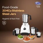 Ultra Apta Mixer Grinder - Fortune White & Black | India’s First Double ball-bearing Motor 550W High Torque with 2 Years Warranty | 204Cu Food-Grade 4 SS Jar, 3 Speed Regular + Pulse - Image 5