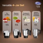 Ultra Apta Mixer Grinder - Fortune White & Black | India’s First Double ball-bearing Motor 550W High Torque with 2 Years Warranty | 204Cu Food-Grade 4 SS Jar, 3 Speed Regular + Pulse - Image 6