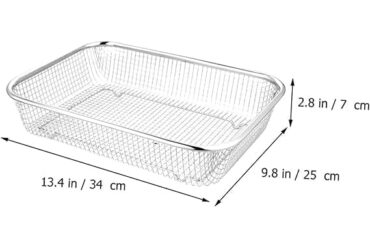 Stainless Steel Wire Mesh Basket, Rectangular, Kitchen Storage Organizer for Fruit, Vegetable Washing and Draining (Medium)