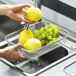 Stainless Steel Wire Mesh Basket, Rectangular, Kitchen Storage Organizer for Fruit, Vegetable Washing and Draining (Medium) - Image 3
