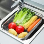Stainless Steel Wire Mesh Basket, Rectangular, Kitchen Storage Organizer for Fruit, Vegetable Washing and Draining (Medium) - Image 2