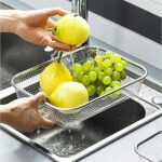Stainless Steel Wire Mesh Basket, Rectangular, Kitchen Storage Organizer for Fruit, Vegetable Washing and Draining (Small) - Image 2