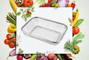 Stainless Steel Wire Mesh Basket, Rectangular, Kitchen Storage Organizer for Fruit, Vegetable Washing and Draining (Small)