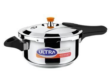 Ultra Duracook Pressure Cooker 4.5 Litre | AISI 304 Food Grade Stainless Steel Cooker with10 Years Warranty | High Impact 3-Layer Composite Base | Spillage Control | Sturdy Bakelite Handle