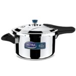 Ultra Duracook Triply Pressure Cooker 5.5 Litre | AISI 304 Food Grade Stainless Steel Cooker | 5 Years Warranty | Injection Moulded Handles | Induction Compatible Broad Base | Non-Stick Finish