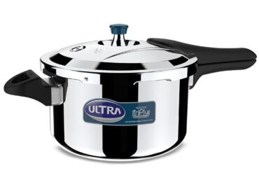 Ultra Duracook Triply Pressure Cooker 5.5 Litre | AISI 304 Food Grade Stainless Steel Cooker | 5 Years Warranty | Injection Moulded Handles | Induction Compatible Broad Base | Non-Stick Finish