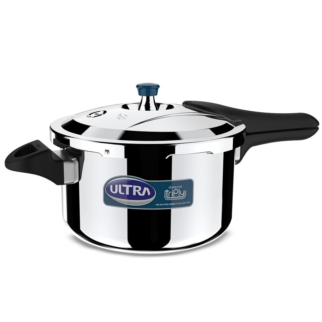 51ZNrdhdKML._SL1080_ Ultra Duracook Triply Pressure Cooker 5.5 Litre | AISI 304 Food Grade Stainless Steel Cooker | 5 Years Warranty | Injection Moulded Handles | Induction Compatible Broad Base | Non-Stick Finish - Image 1