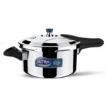 Ultra Duracook Triply Pressure Cooker 4.5 Litre | AISI 304 Food Grade Stainless Steel Cooker | 5 Years Warranty | Induction Compatible | Broad Base - Cooks Fast & Saves Gas | 1.2 MM Lid Thickness