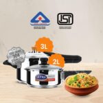Ultra Duracook Mini Celebrations pack of 2L & 3L Pressure cooker,Gifting,SS304 FoodGrade,Interchangeable Lids,Frothcollector,Induction,3 Layer Composite Base,solid Bakelite handles,ISI,10Y Warranty - Image 2