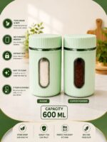 Storage Containers Set of 2 (600 ml Each) | Airtight Food Grade Plastic Jars with Transparent - Image 3