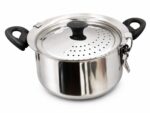 Stainless Steel Strainer Pot/Rice Pot with Strong Lockable Lid for Noodles, Pasta, Corn, SOYA, Vegetables & Rice|Gas & Induction Friendly Sandwich Bottom, 5.500ML