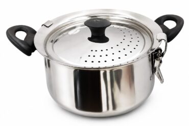 Stainless Steel Strainer Pot/Rice Pot with Strong Lockable Lid for Noodles, Pasta, Corn, SOYA, Vegetables & Rice|Gas & Induction Friendly Sandwich Bottom, 5.500ML
