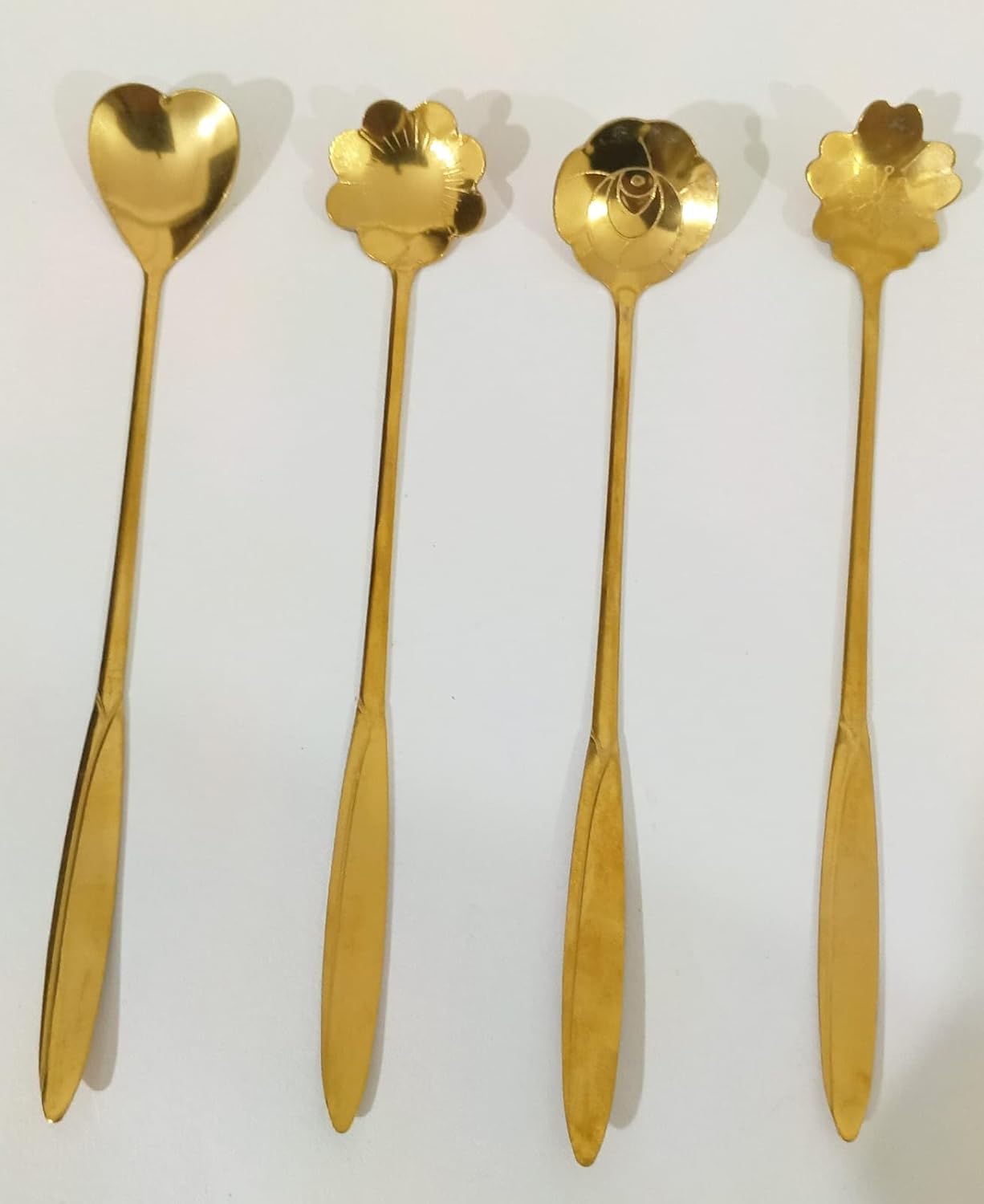 613kDFsdh3L._SL1500_ VPP Golden Spoon Set/Coffee Spoon/Dessert Spoons/Cutlery Kitchen Tableware/Stainless Steel Gold Different Shape Coffee Spoons, Set of 4 Pcs,17.5Centimeter (Gold) - Image 1