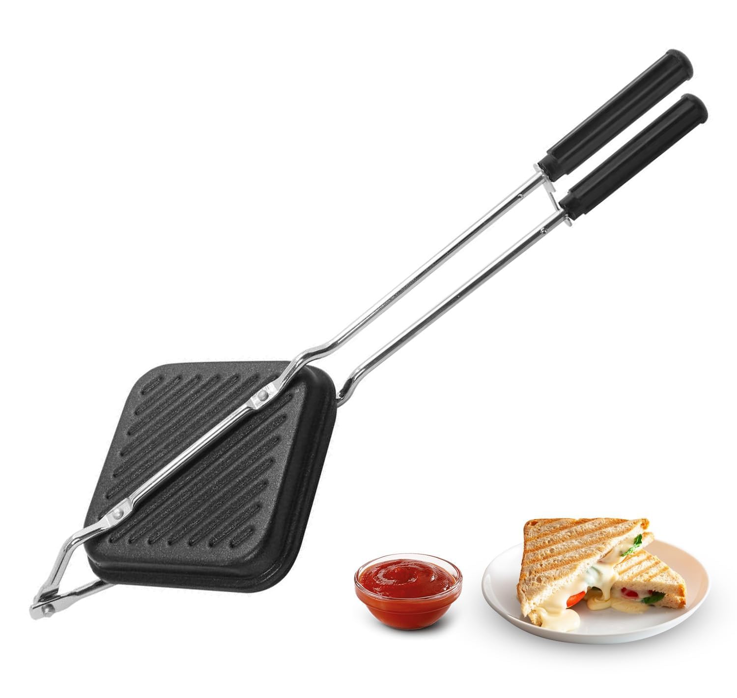 61Pk5HaGYPL._SL1500_ Apex Non-Stick Grill Sandwich Toaster Gas Stove Compatible, Easy to Clean, Ideal for Grilled Sandwiches, Paninis & Tikkas | Durable Aluminium Body (Black) - Image 1