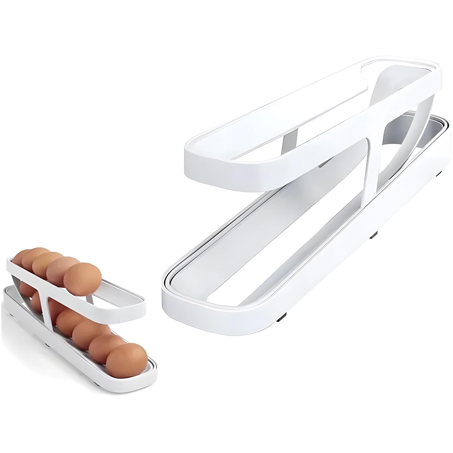 61fn7D-7aBL._SL1500_ Egg Dispenser Rolling Eggs Dispenser and Organizer for Refrigerator Storage Space-Saving Home and Kitchen Automatic Egg Rack - Image 1