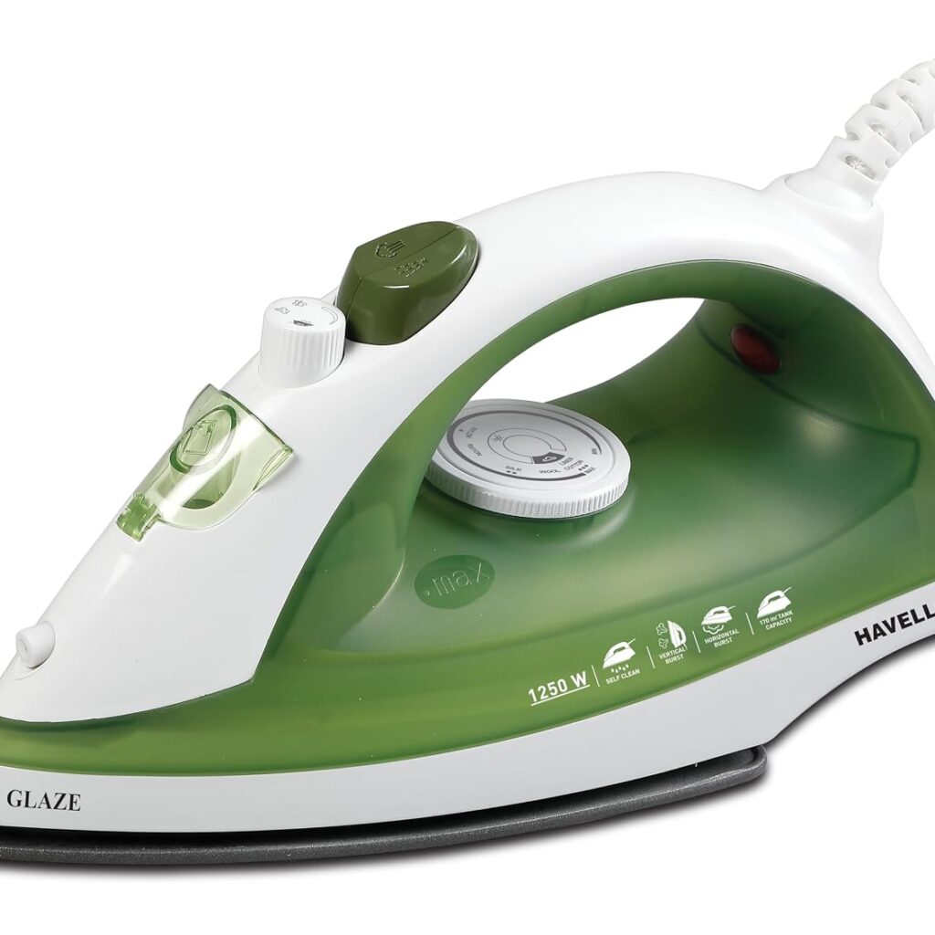Havells Glaze 1250 Watts Steam Iron with Self Cleaning Function|Vertical & Horizontal Ironing|170 ml Tank for Longer Ironing|High Steaming Rate Upto 12 gm/min|2 Years Door Step Warranty by Havells