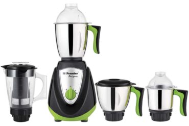 Premier Amiga DX 750W Mixer Grinder with Juicer | 4 Jars | 0.5L, 1L, 1.5L + 1.75L Juicer Jar | Stainless Steel Jars | ISI Certified | 5 Year Motor Warranty | Black & Green