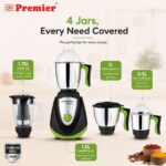 Premier Amiga DX 750W Mixer Grinder with Juicer | 4 Jars | 0.5L, 1L, 1.5L + 1.75L Juicer Jar | Stainless Steel Jars | ISI Certified | 5 Year Motor Warranty | Black & Green - Image 3