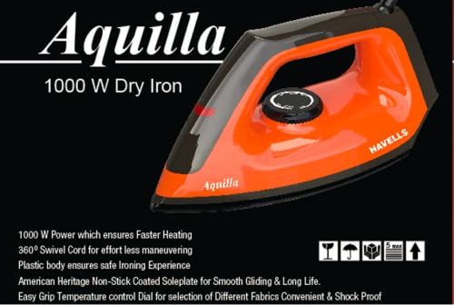 41kvJqMsndL Havells Aquilla Dry Iron, Orange/Black, 1000 Watts - Image 4